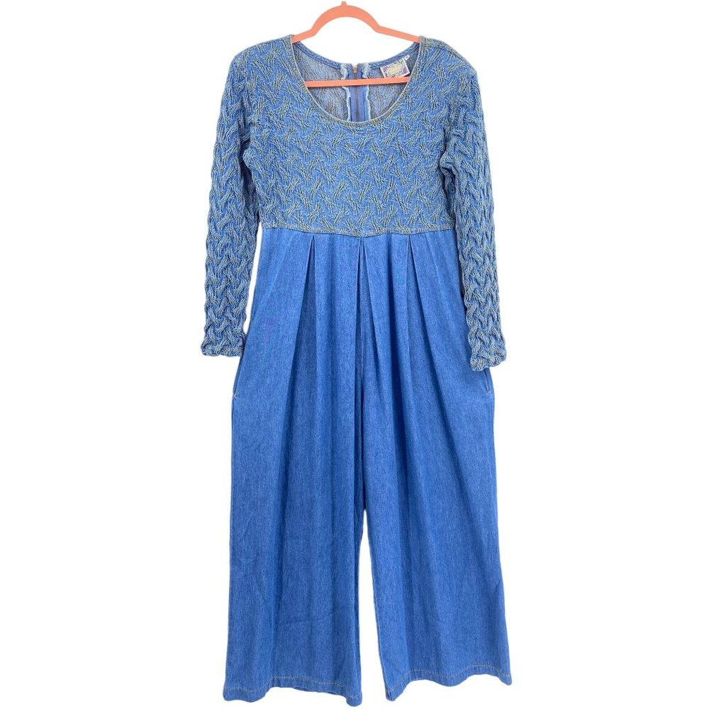 Vintage Monique Fashions Chambray jumpsuit size M 6 crop wide leg 90s boho